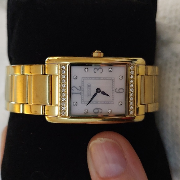 Coach EUC Lexington White Dial Ladies SS Gold Tone Watch w/Crystals & MoP Inlay - Picture 3 of 10